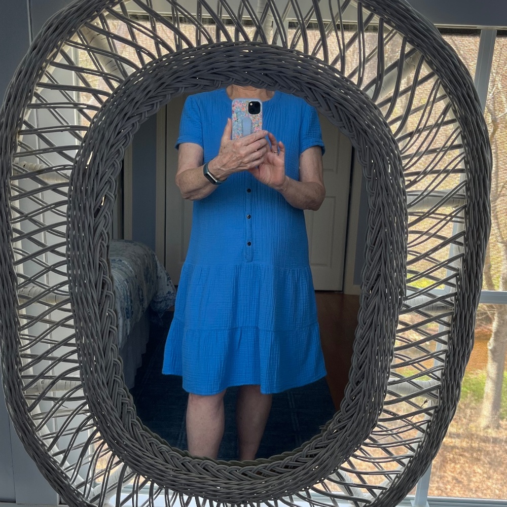 J.Jill Dress blue cotton gauze button front A-line knee length Petite Small NWT